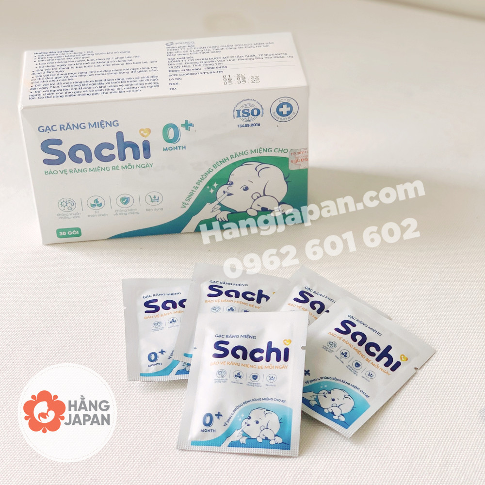 Gạc răng miệng cho bé 0+ Sachi - Hộp 30 gói
