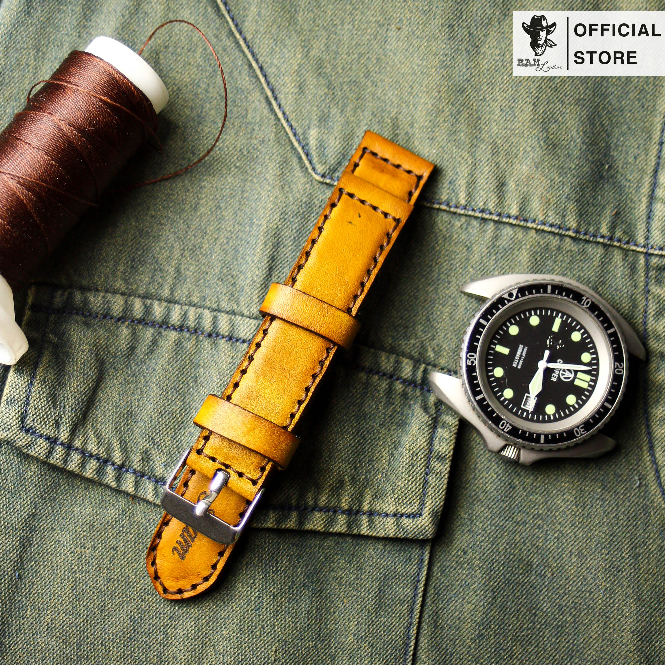 Dây da đồng hồ Siêu bền Da Bò Vegtan Ý RAM Leather Classic 1970 Vàng Hàng Chính Hãng RAM Leather