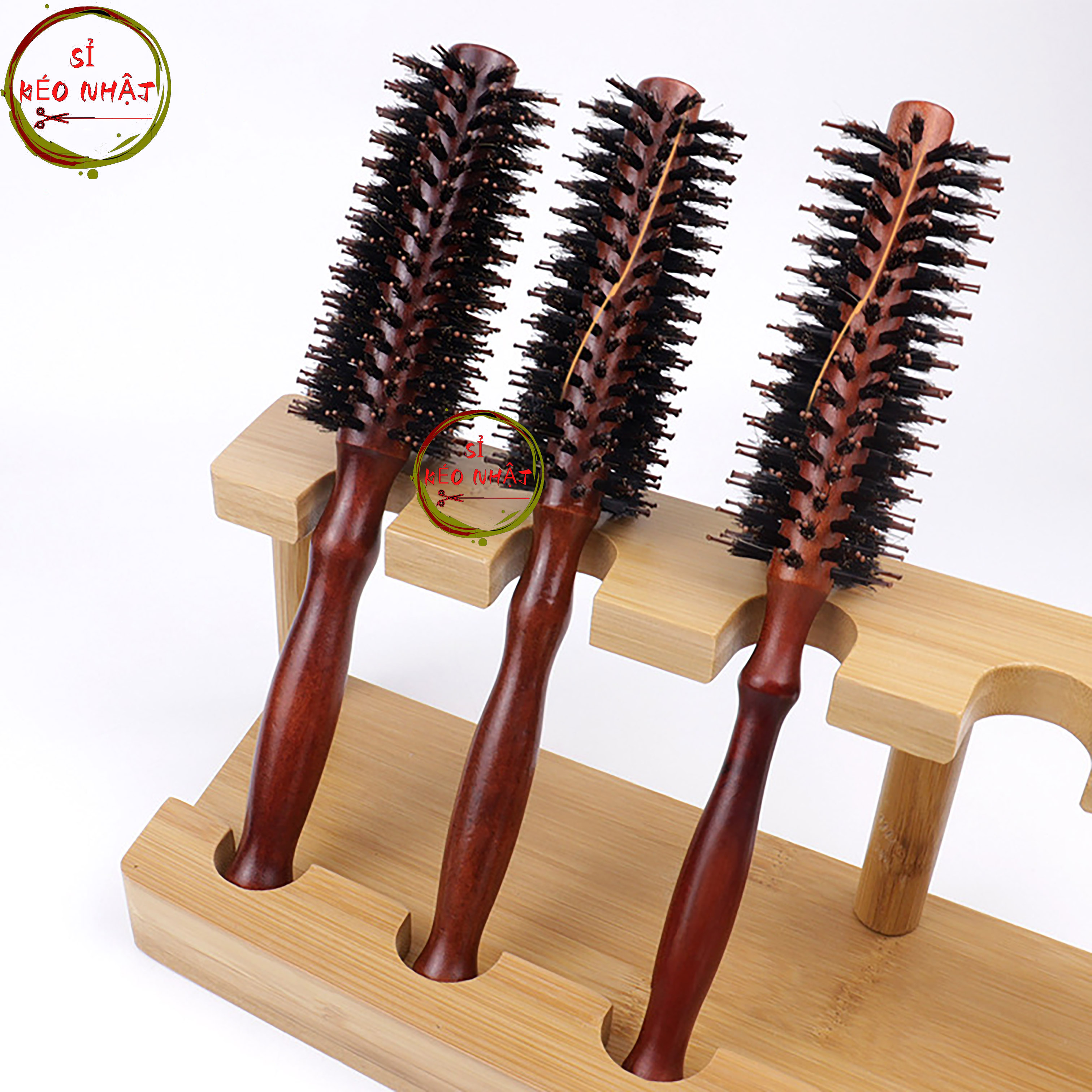 lược tròn sấy tóc tạo kiểu tóc cán gỗ
