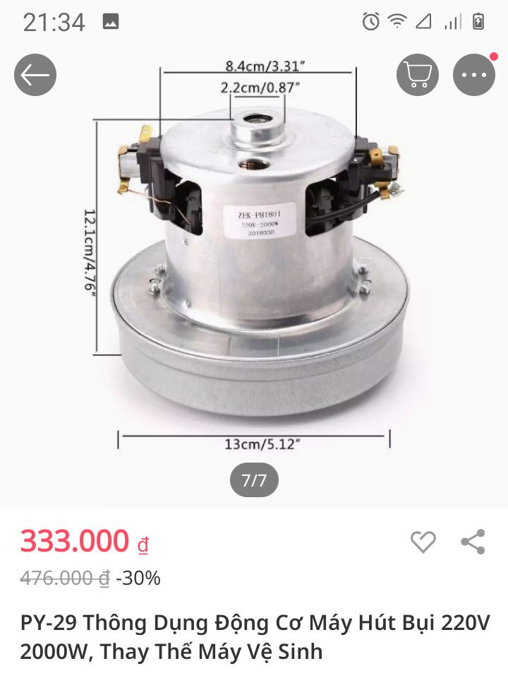 Động Cơ Máy Hút Bụi 220V 2000W Thay Thế Máy Vệ Sinh