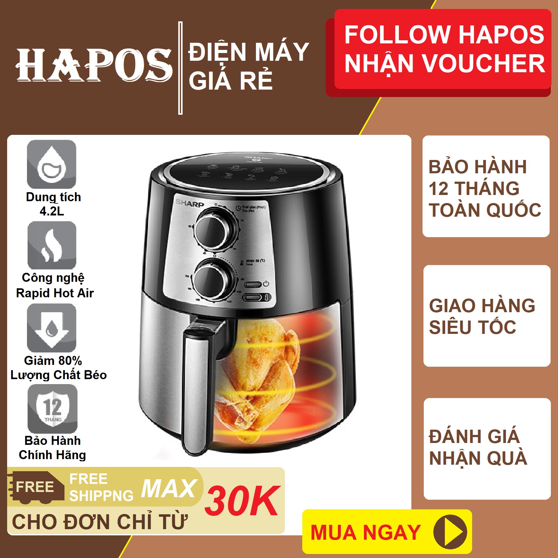 Nồi chiên không dầu Sharp KF-AF42MV-ST (Dung tích 4.2 lít Bảo hành 12 tháng Toàn Quốc)