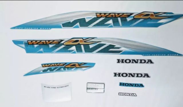 Bộ tem xe Wave alpha màu xanh đời 2012 xịn 3 lớp