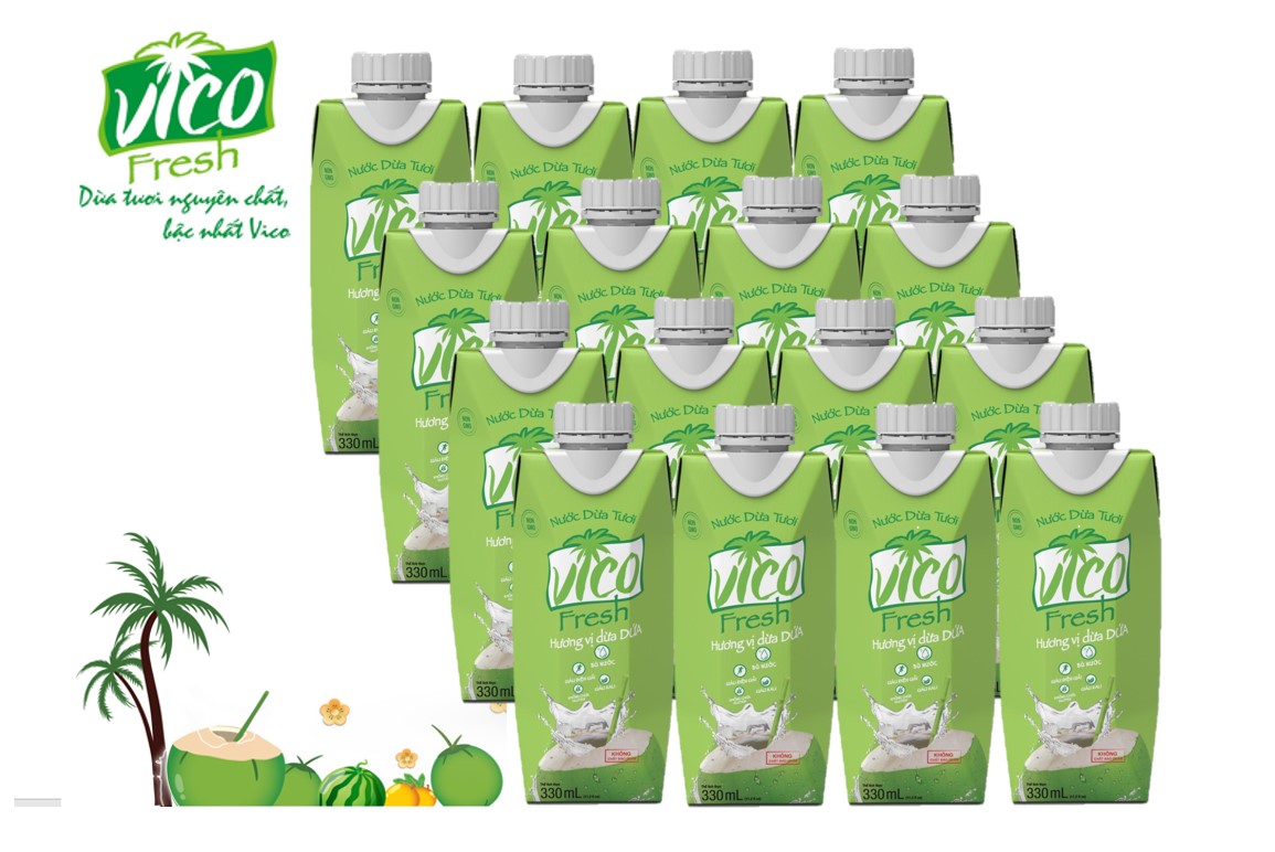 Combo 4  hộp 330 ml nước dừa Vico Fresh VỊ DỨA