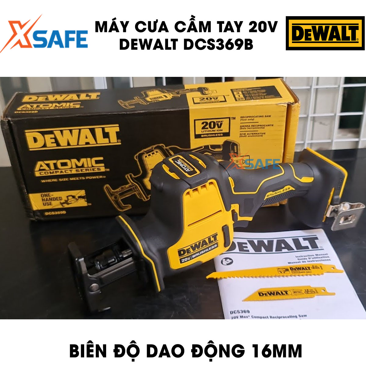 Sawing Machine Portable 20V Max DeWalt DCS369B code DCS369M1. Sawing Machine handheld battery DeWalt Động brushless motor, machine residential pittong wireless compact LED work lamp,-product genuine xsafe
