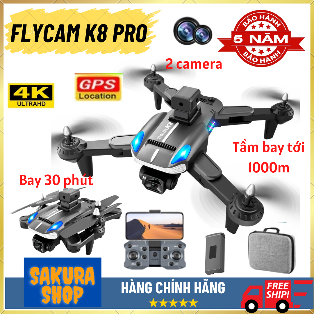 Flycam K8 Pro Max Drone Camera Mini Máy Bay Điều Khiển Từ Xa 4 Cánh Tầm Bay Xa Lai Cam Điều