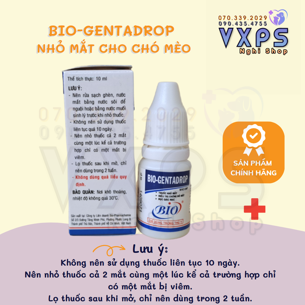 [GIẢM ĐẾN 20% Ở XU] Thuốc nhỏ mắt cho chó mèo - Bio Gentadrop 10ml