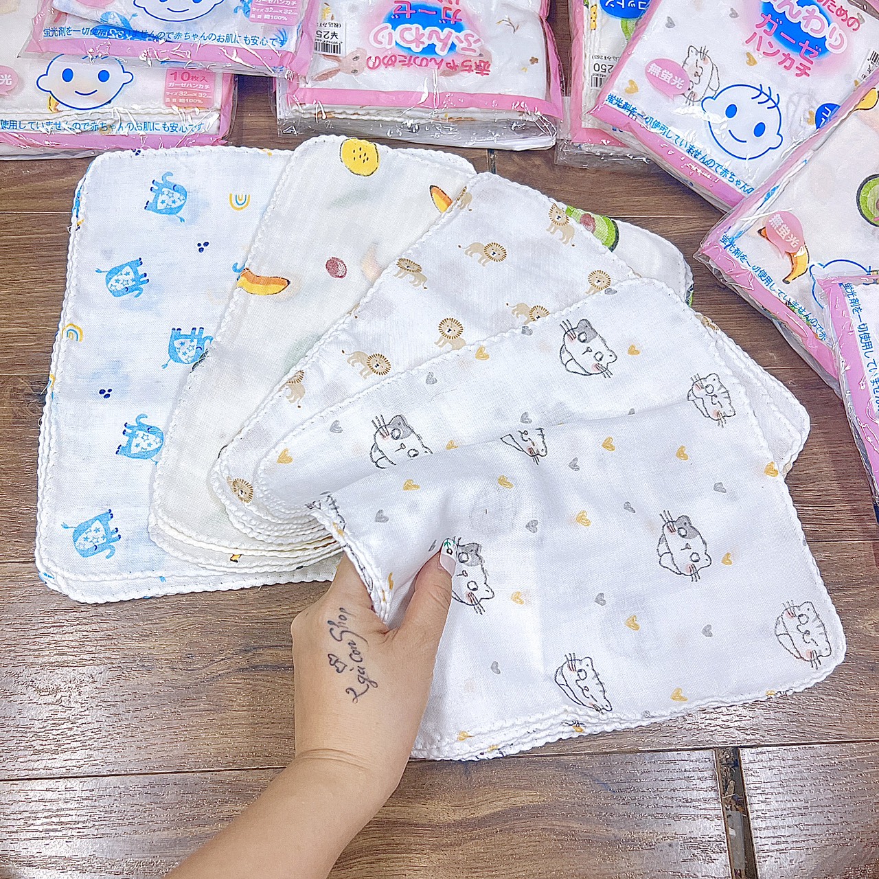 Khăn sữa xô nhật họa tiết set 10 chiếc