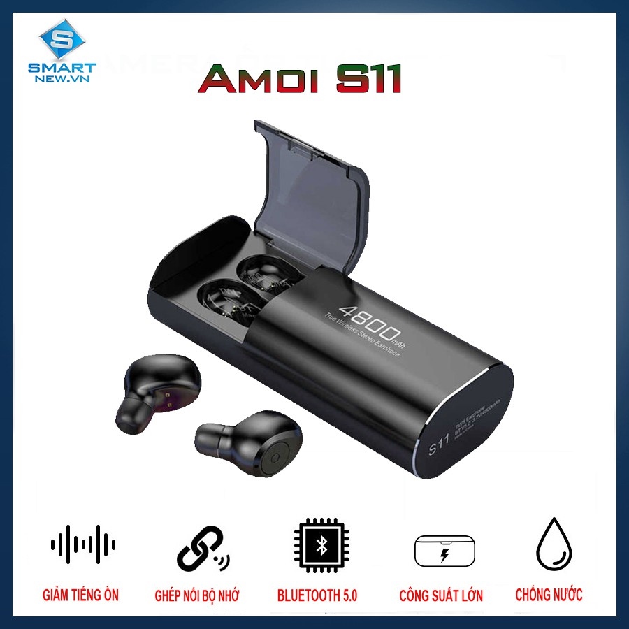 Tai nghe TWS không dây Bluetooth Amoi S11 - Pin 4800mah - Chống nước IPX7 - Bluetooth 5.0