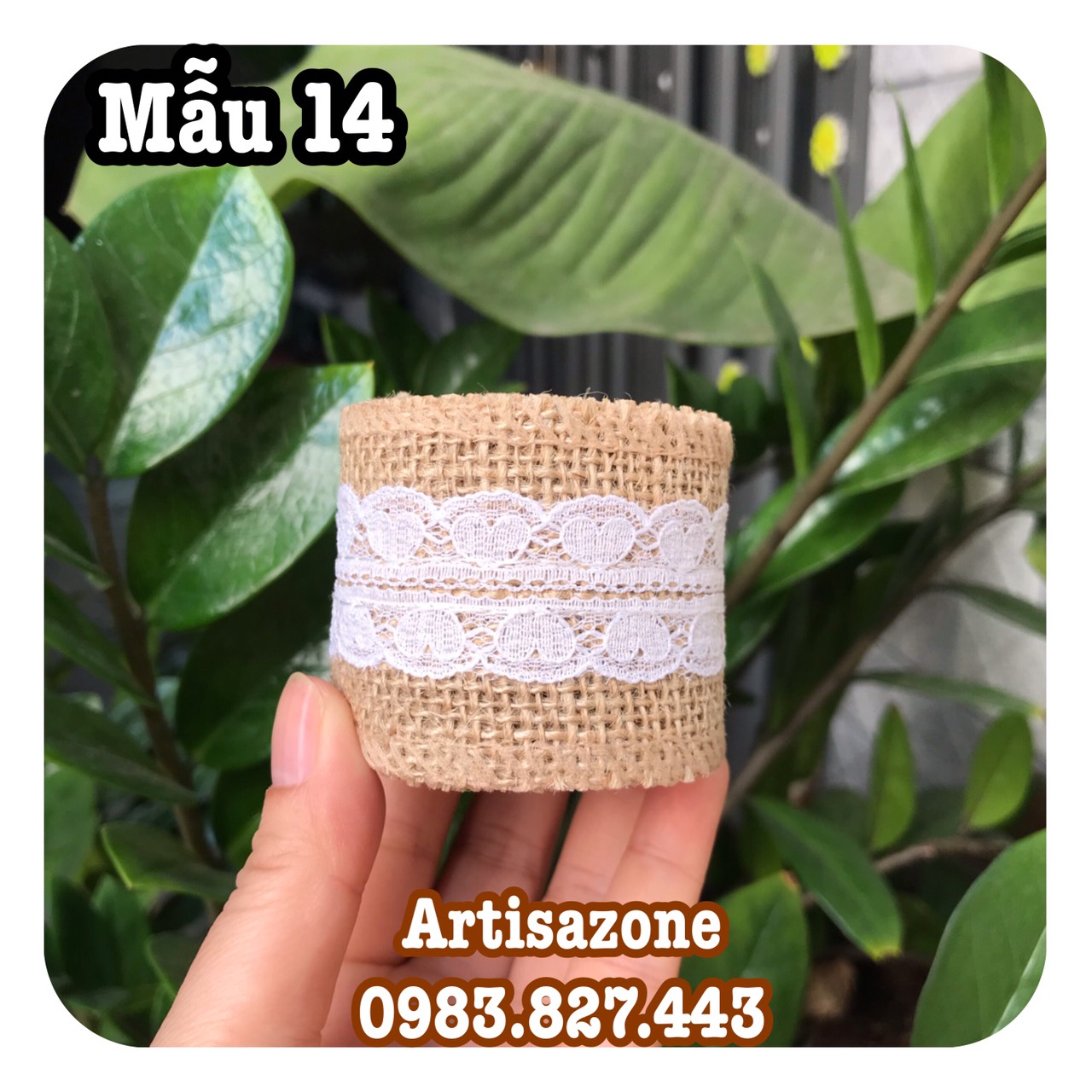 Ruy băng vải bố ren trắng (rộng 5cm, dài 1,95 mét)