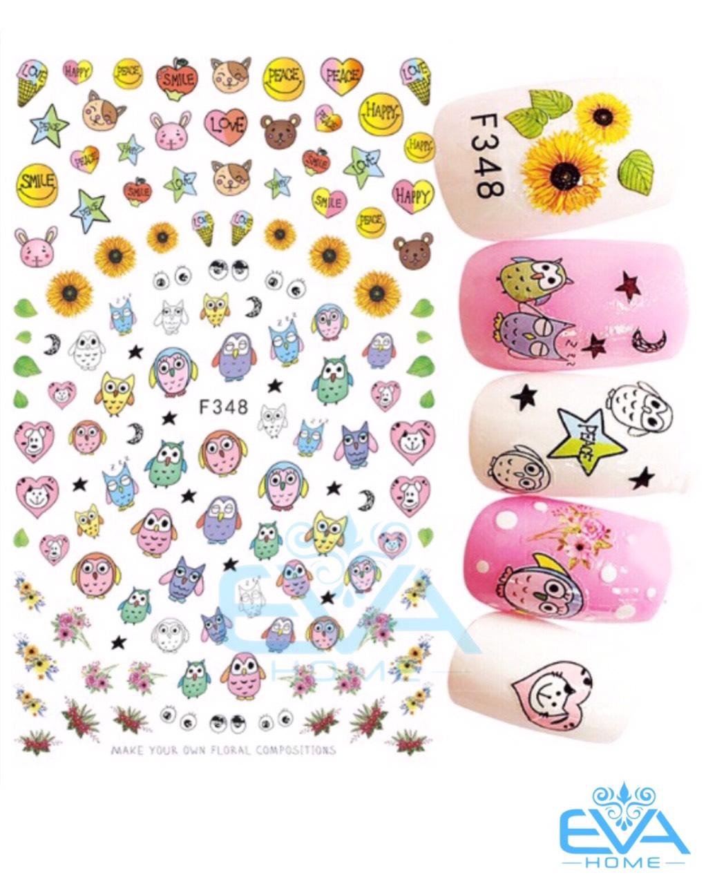 Miếng Dán Móng Tay 3D Nail Sticker Hoạt Hình Cú Mèo F348
