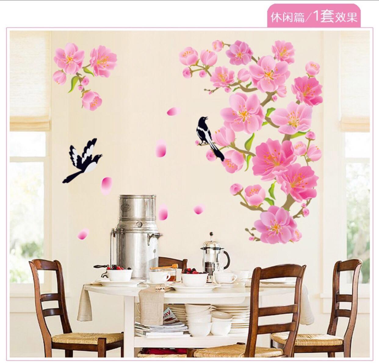 decal dán tường mẫu hoa đào tranh trí