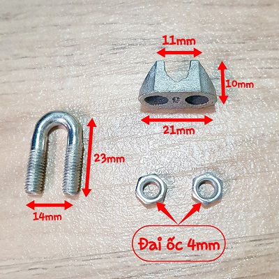 Bộ 4 Ốc Chữ U Siết Cáp Cỡ 4mm-5mm