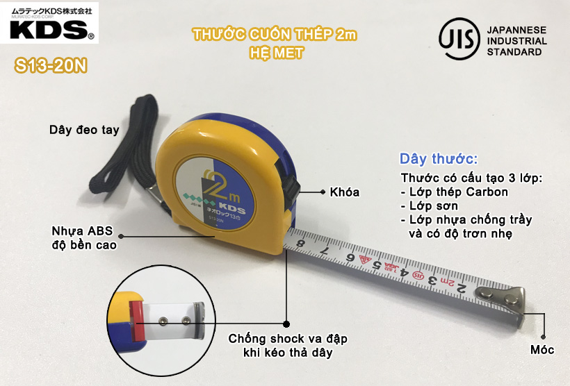 Thước cuộn 2m Nhật Bản KDS hệ Meter