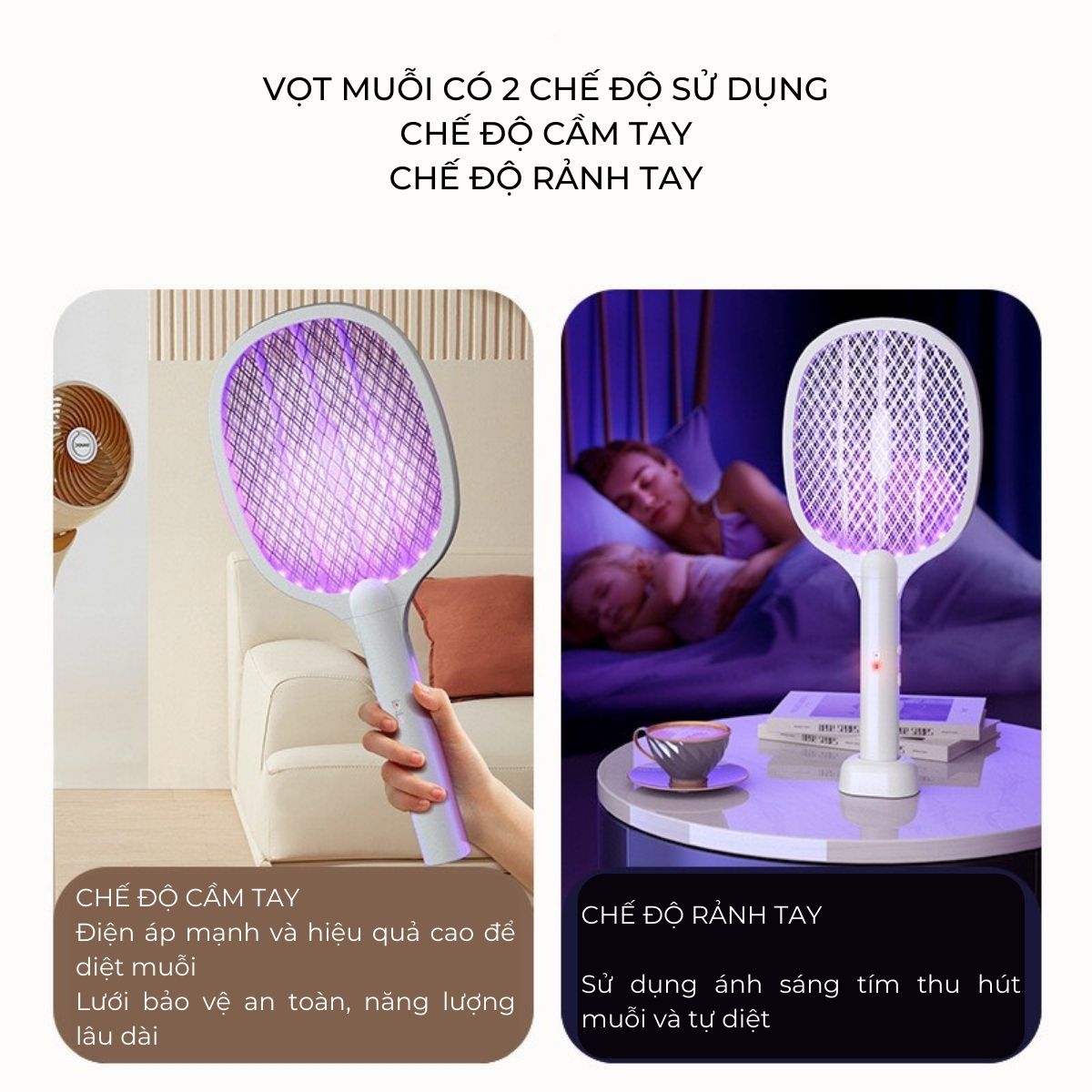 Vợt muỗi thông minh tự động 2 chế độ, Sử dụng ánh sáng thu hút muỗi, Pin lithium dung lượng cao