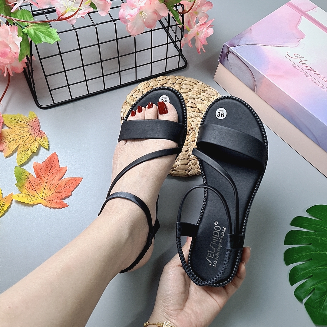 Sandal nữ đi học hàn quốc STYFANI, Giày quai hậu nữ đế mềm dây chéo quai ngang đi biển