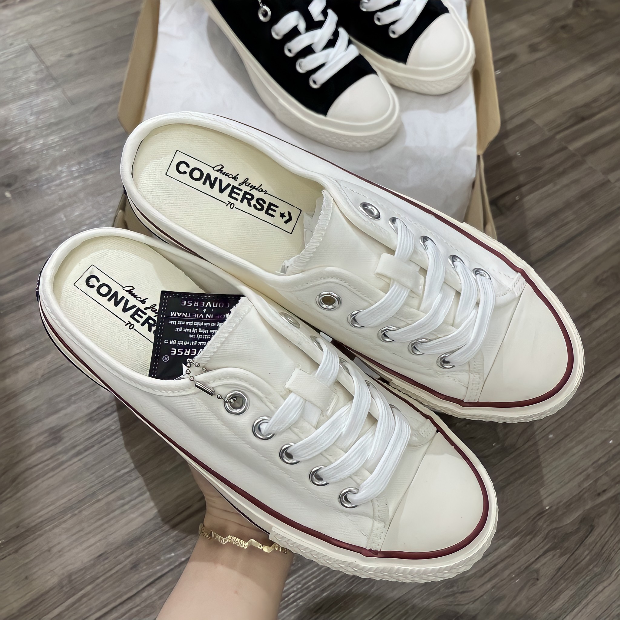 Giầy Sục Converse [ Full Box ] Nữ Đen - Trắng Cao Cấp - Sneaker Đạp Gót Mới