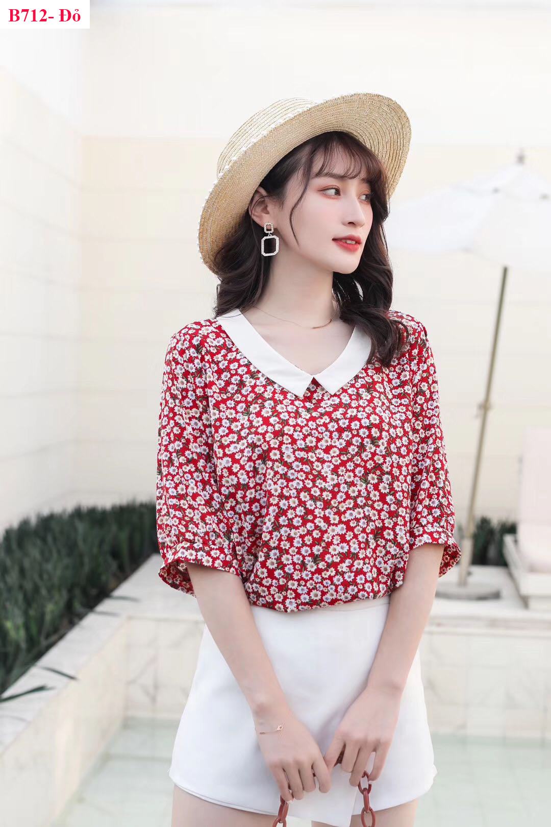 [HCM]B712- Áo sơ mi hoa cúc cổ trắng