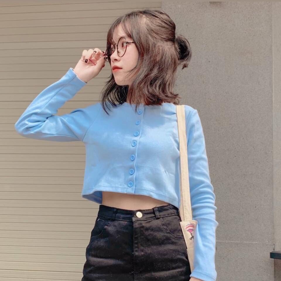 Áo croptop tay dài phối nút trước xinh xinh TTSLA0242