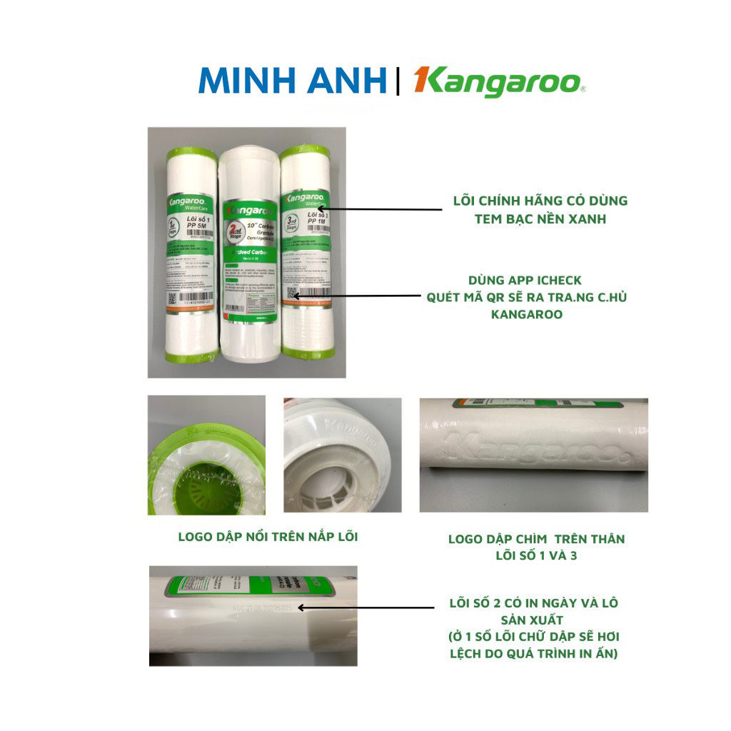 Combo 4 lõi lọc ( Bộ lọc thô số 1,2,3 + lõi số 1) cho máy lọc nước KANGAROO