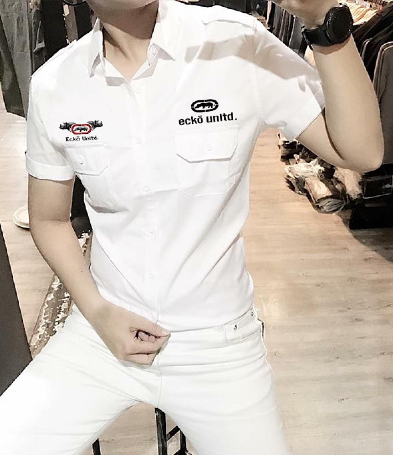 Áo sơ mi nam tay ngắn kaki cầu vai ecko cao cấp cv05