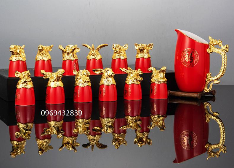 Bộ Ly Gốm 12 con giáp mạ vàng