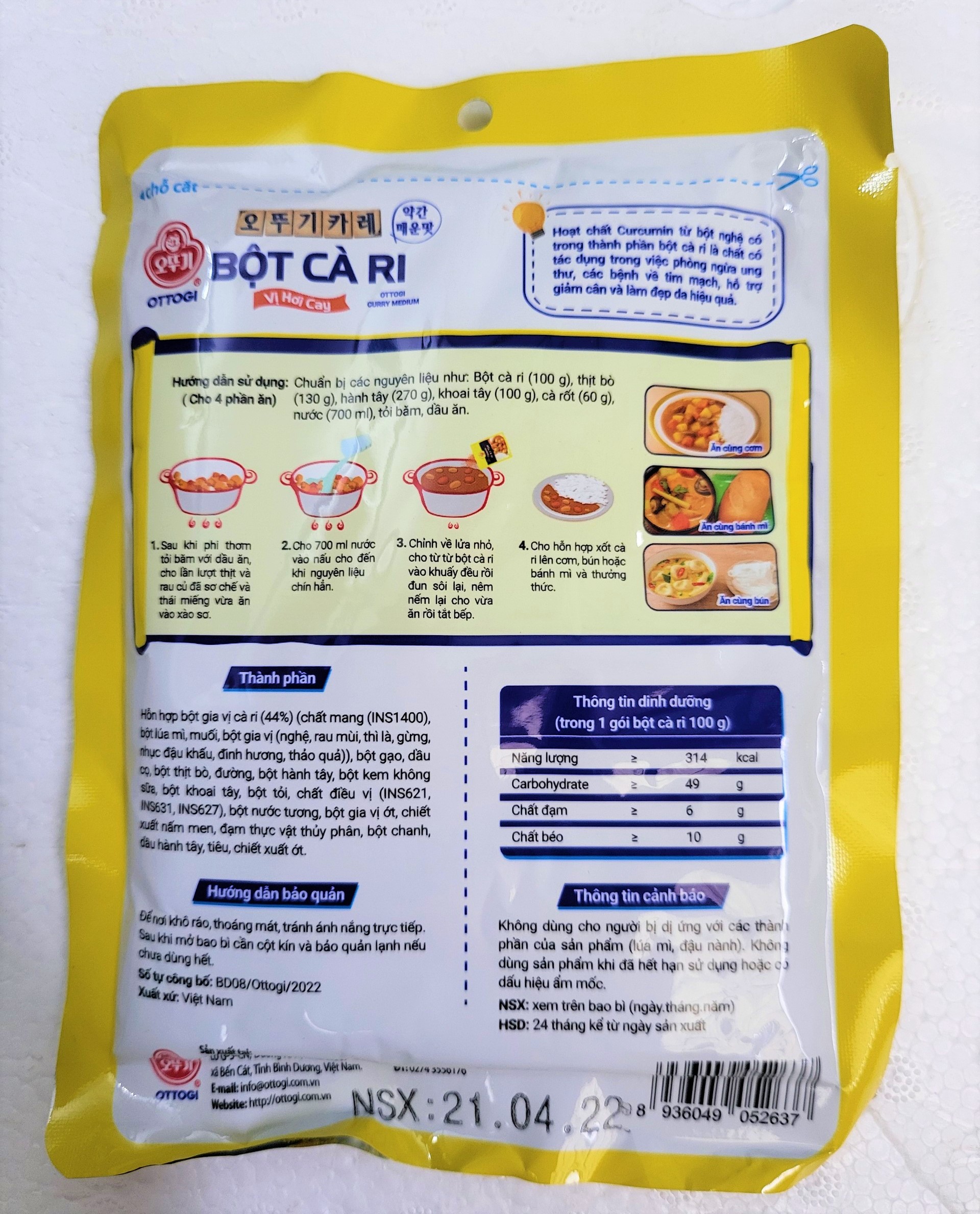 [Gói 100g – vị HƠI CAY ] BỘT CÀ RI [VN] OTTOGI Curry Medium Powder