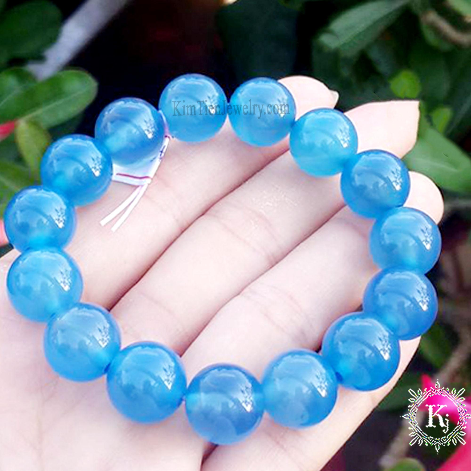 Vòng Tay Phong Thủy Đá Agat Xanh Da Trời ( Có Size 08,10,12,14 ly cho Nam,Nữ ) - Hợp mệnh  Thủy , Mộc  - Tặng Kèm Dây Đá Dự Phòng