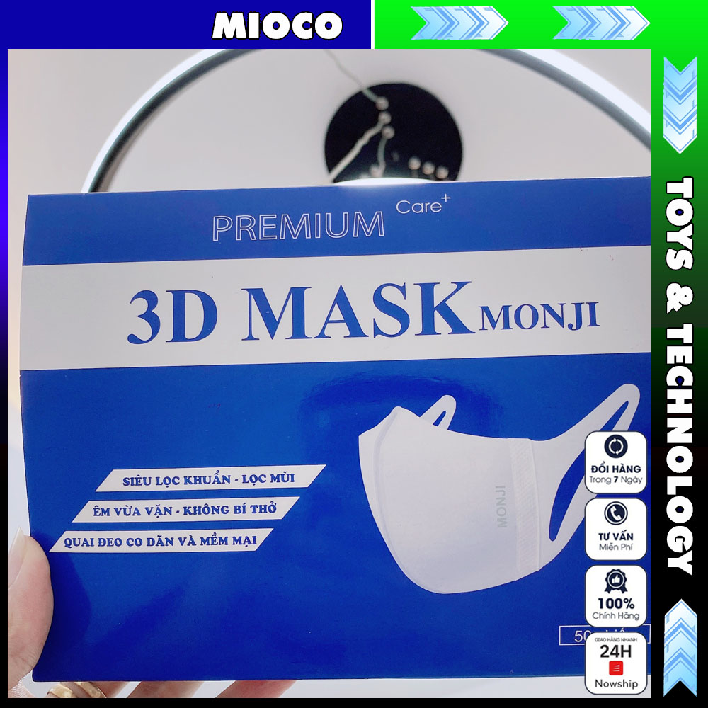 Khẩu trang 3D Mask Monji chính hãng kháng khuẩn công nghệ dập Nhật Bản hộp 50 cái