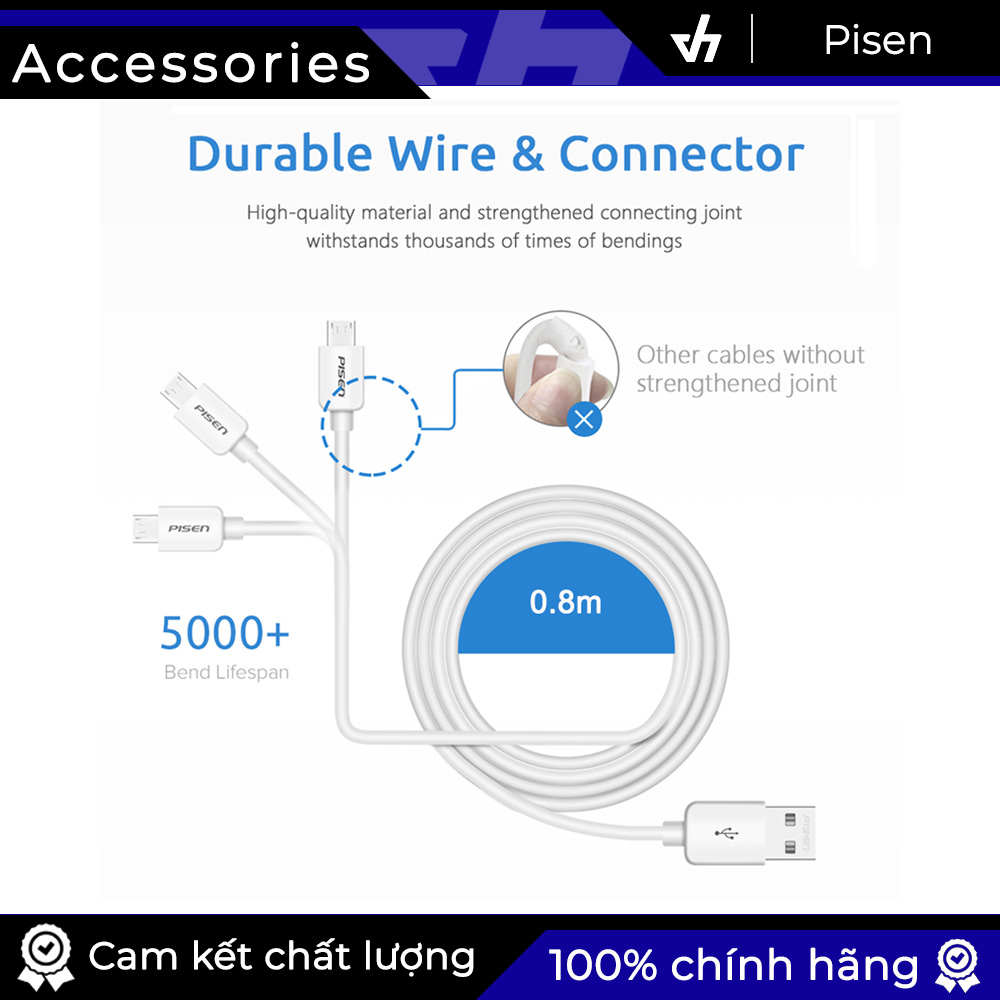 Cáp sạc Pisen MicroUSB (Trắng)