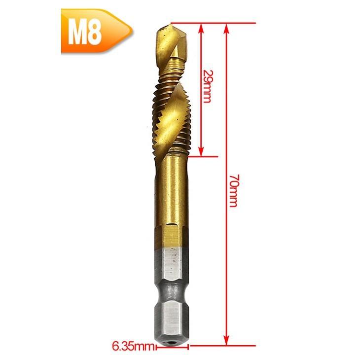 Set 6. Drill Bits, Taro M3-M10, Used for Fast Drilling of Threaded Holes. Material: Hss Steel, Heat-Resistant Gold Titanium Coating. Tn655