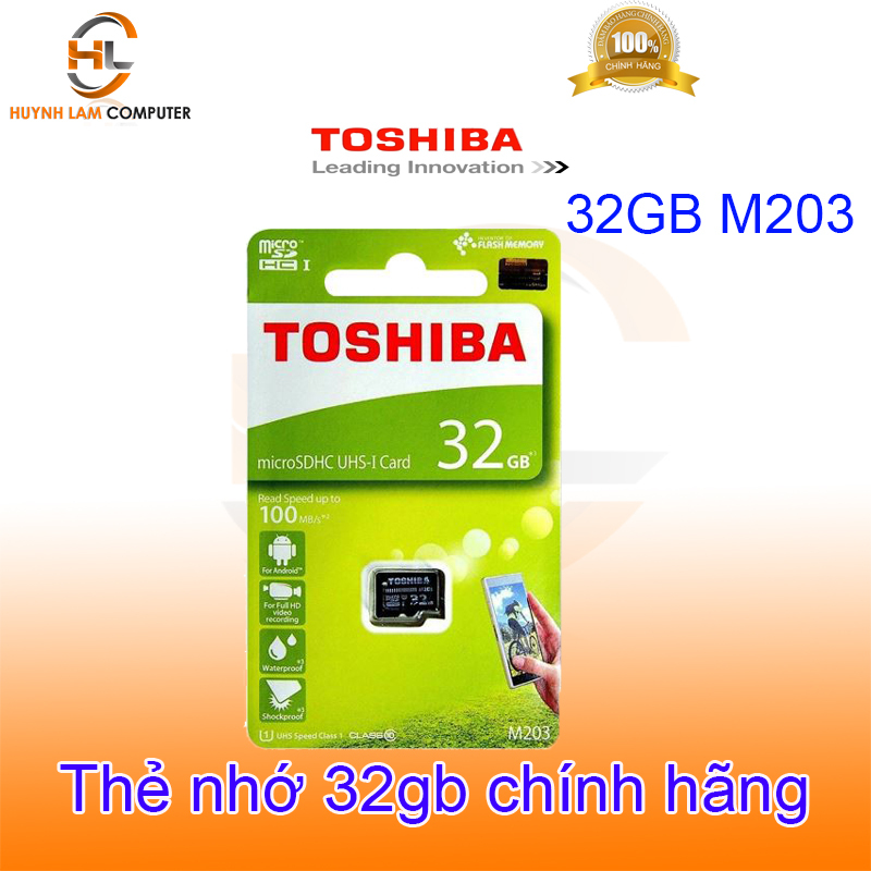 Thẻ nhớ 32GB Toshiba M203 microSDHC UHS-i 100MB/s - hãng phân phối, dung lượng mở rộng lên đến 32GB, tốc độ xử lý nhanh chóng, tương thích hầu hết các thiết bị