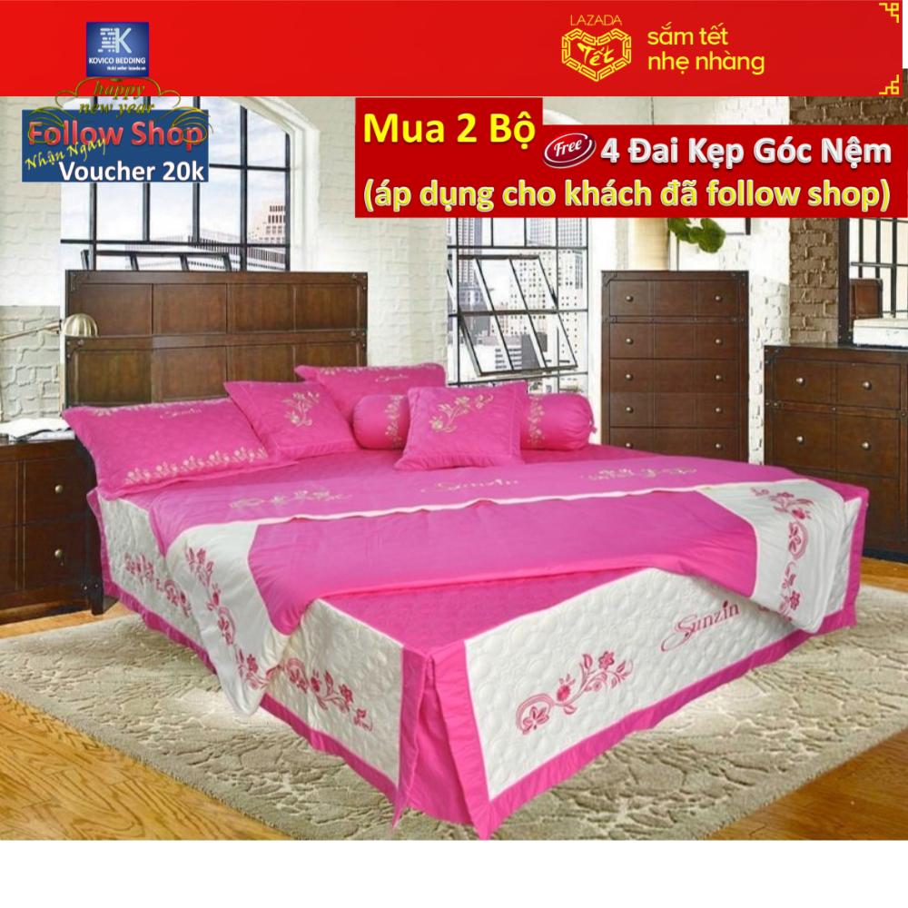 Bộ chăn ga gối 5 món sunzin KBGHN-041A (Hồng phối kem )