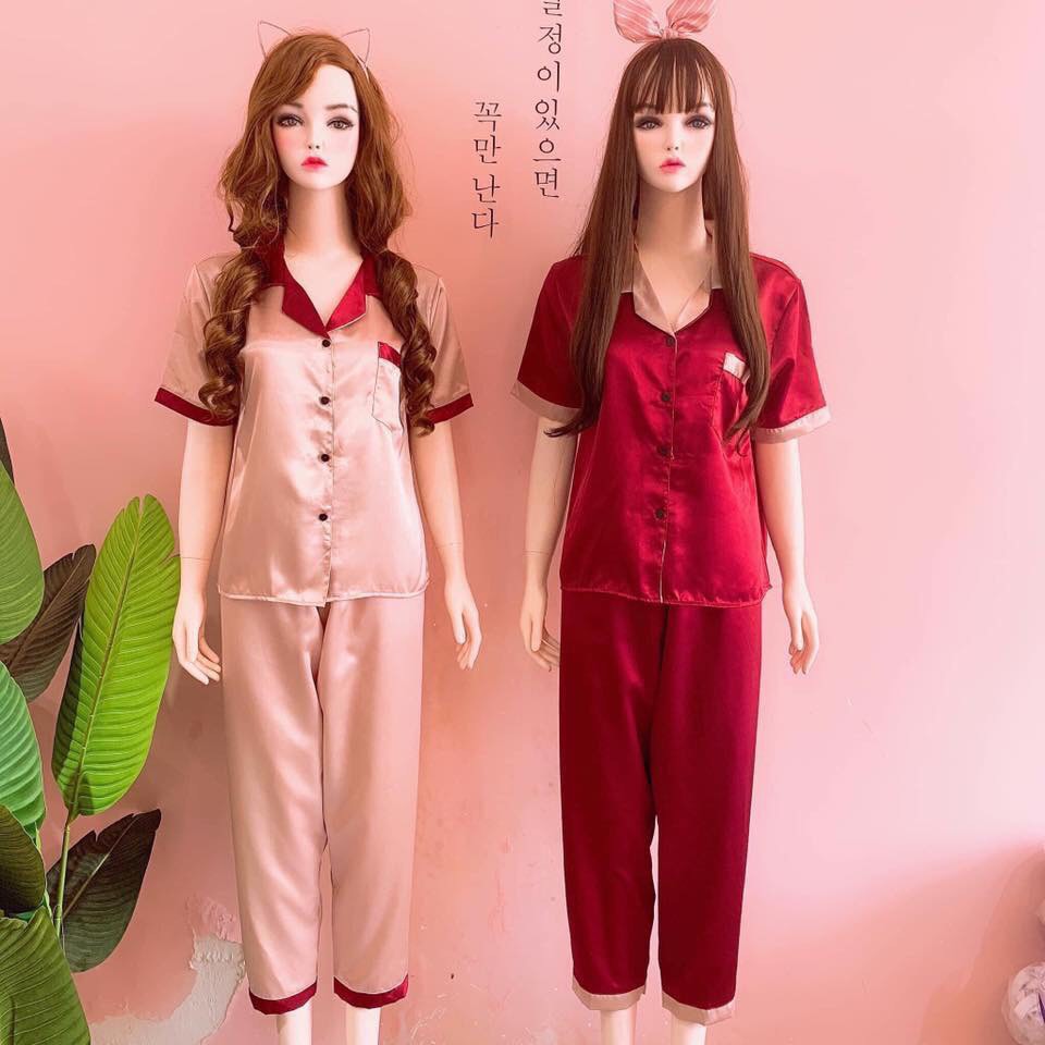 Set Pijama Phi Lụa Cao Cấp Tay Ngắn Quần Dài - 90111