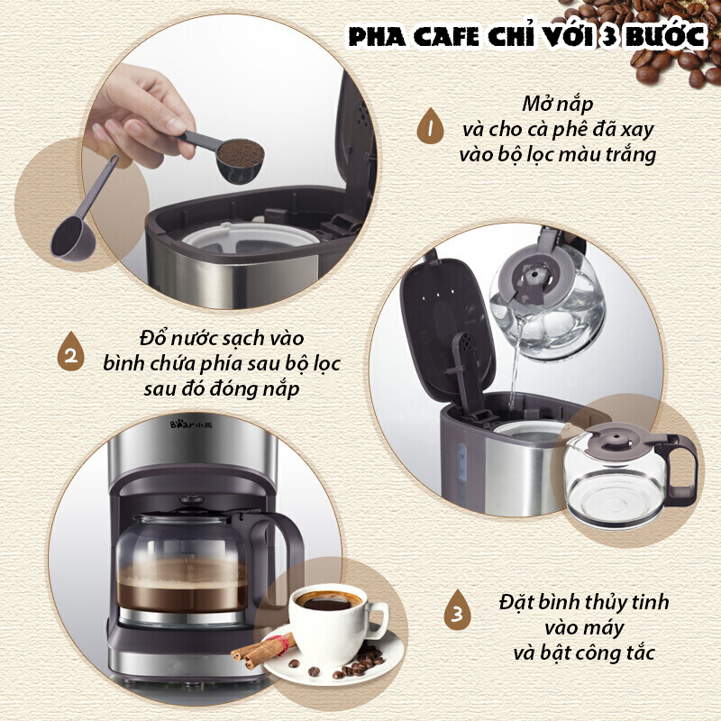 Máy pha cà phê mini Bear, máy pha cafe mini tự động dung tích 700ml