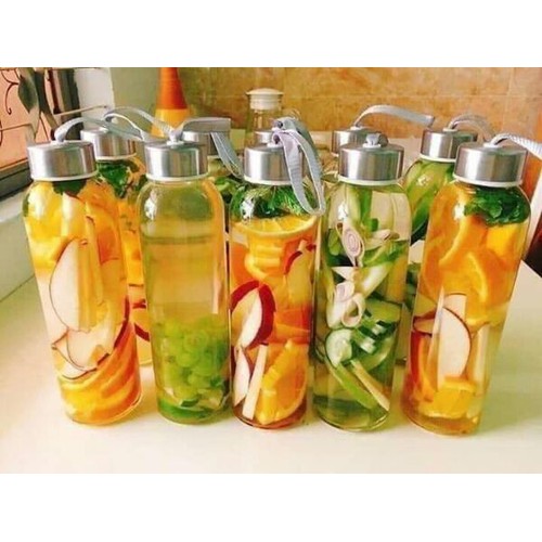 Combo 5 Chai Thủy Tinh 500Ml Đựng Nước Trái Cây, Đựng Nước Detox, Trà Hoa Cúc, Chè Dưỡng Nhan