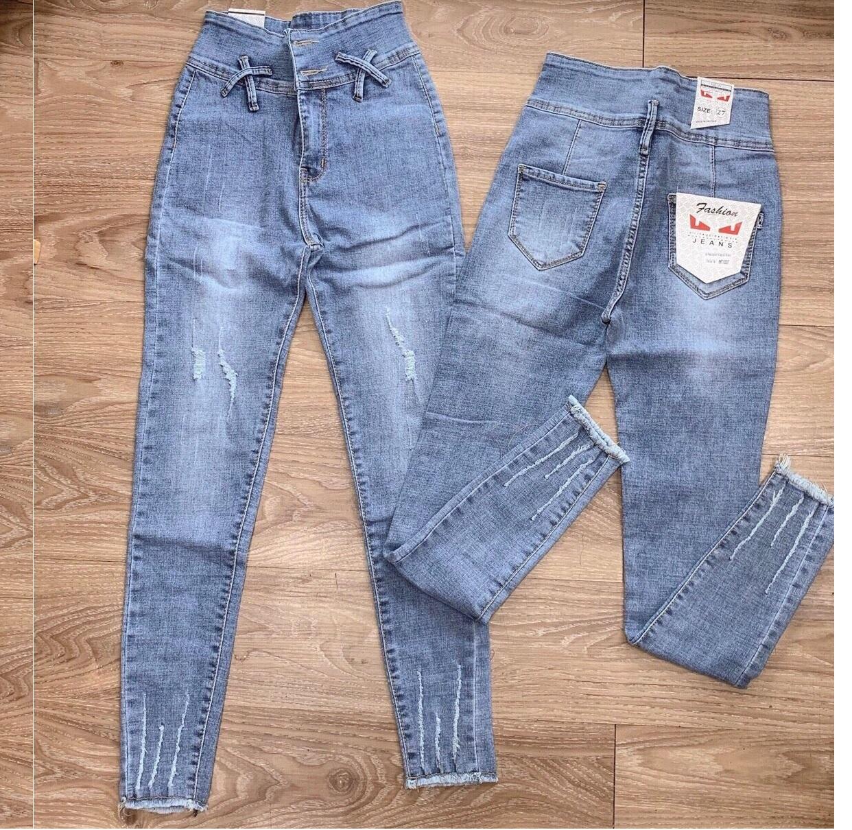 Quần jean nữ KIỂU X CHÉO ĐAI TRƯỚC - hai cúc - lưng siêu cao size 26 - 30  JOL10