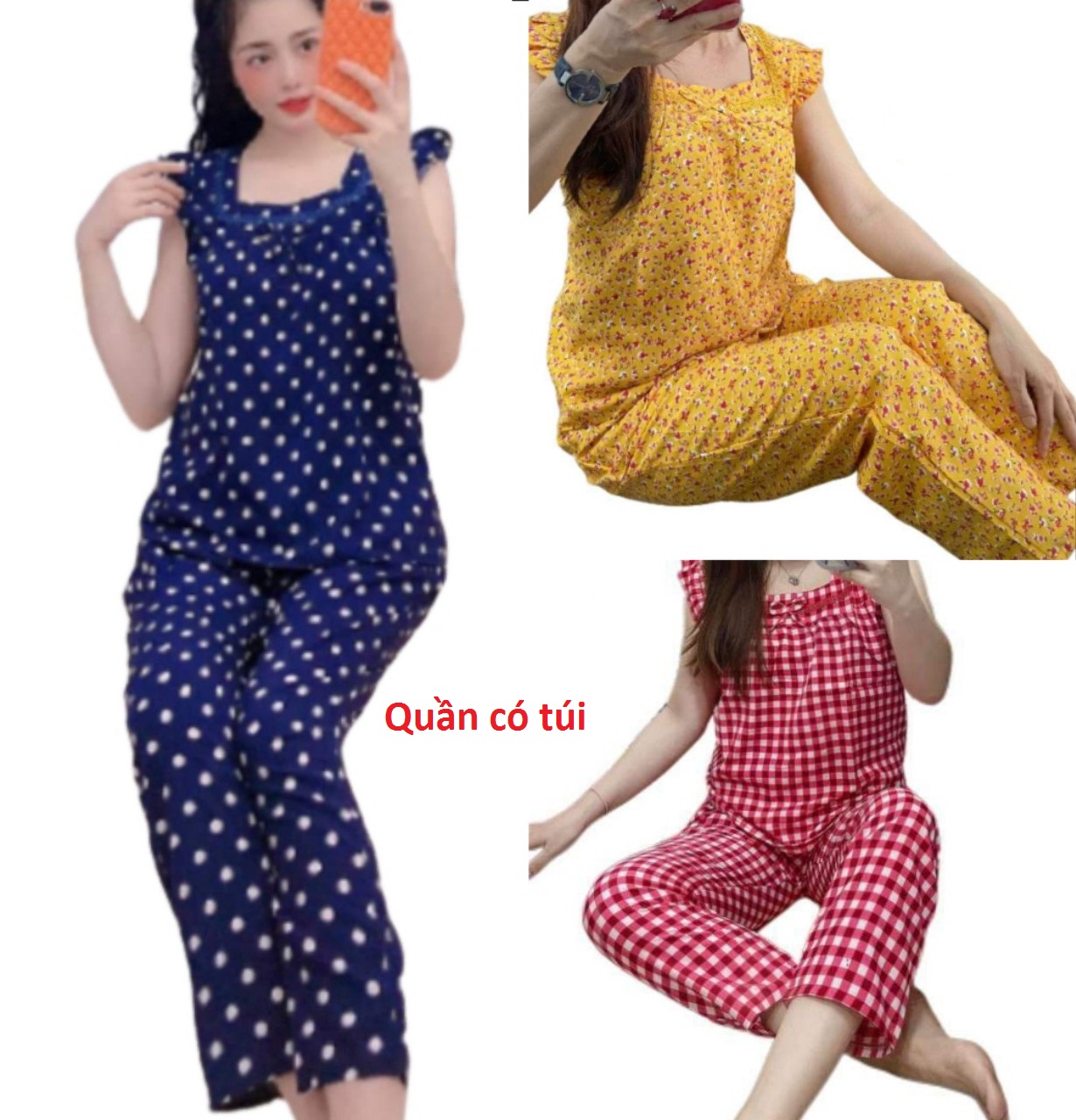[HCM](40kg -> 75kg) Đồ Bộ nữ, Quần 9 tấc có túi, Vải Lụa Hàn, ảnh thật