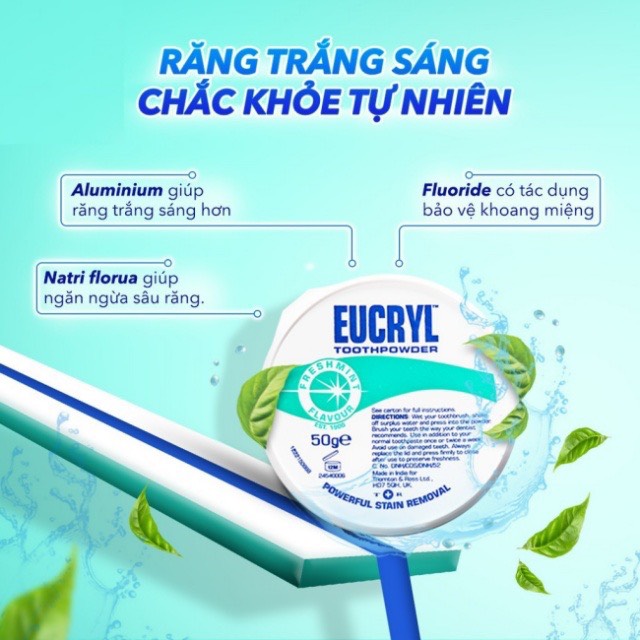 Combo kem đánh răng & bột làm trắng răng thơm miệng EUCRYL - Anh Quốc