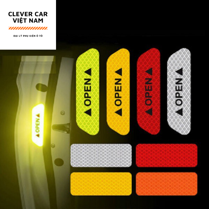 Bộ Combo 4 miếng Decal OPEN phản quang cảnh báo cửa đang mở cho ô tô