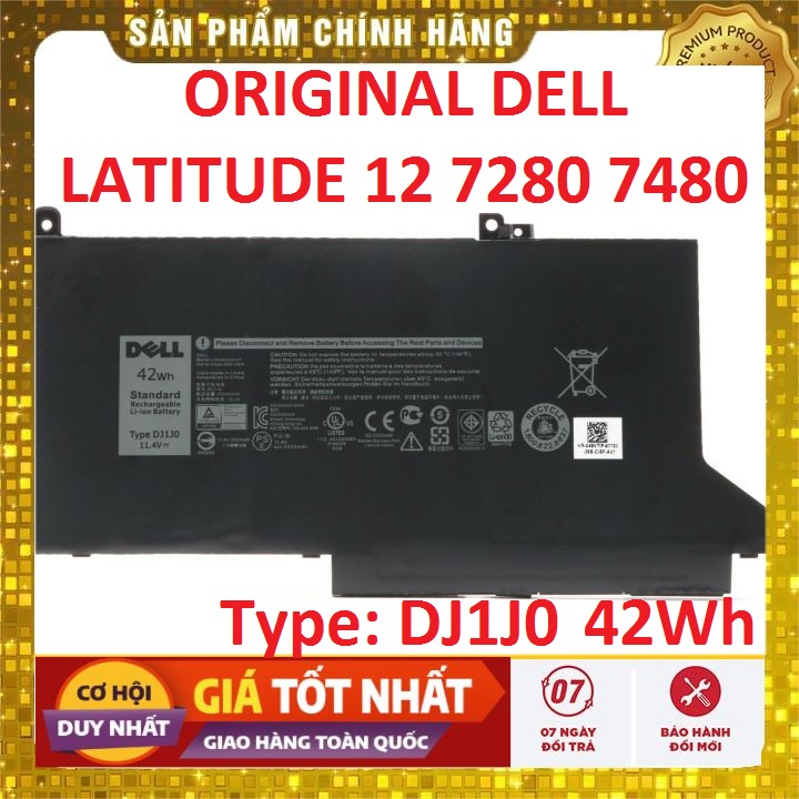 Pinoriginal dell latitude 12 7280 7480 dj1j0 42wh- pin zin bảo hành 6 tháng lỗi đổi mới