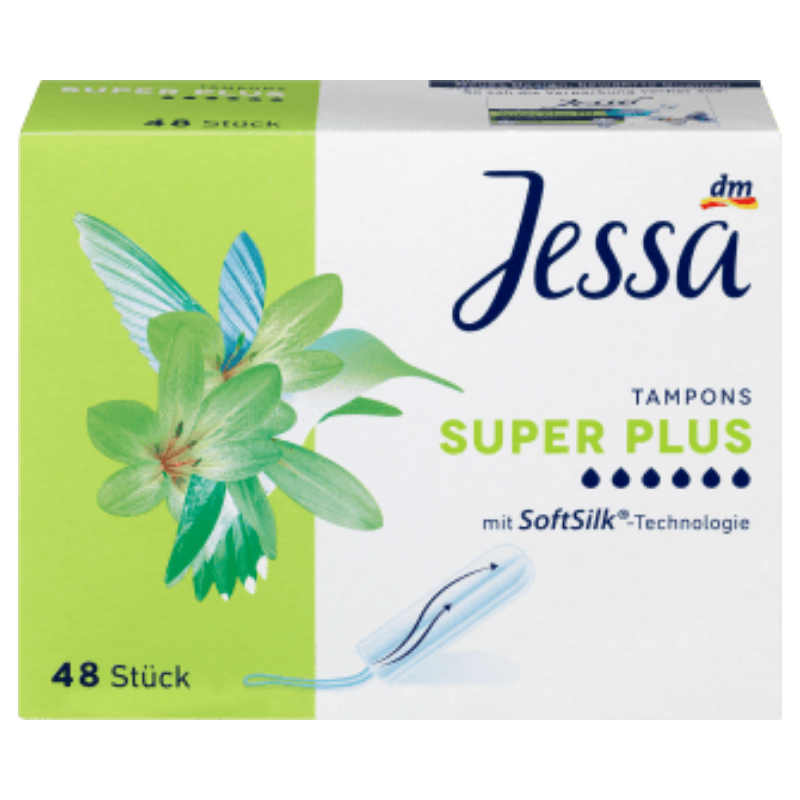 Tampon Jessa - Băng vệ sinh dạng nút Tampons Jessa -Tampon Jessa Super Plus 6 giọt 48 st - Đức