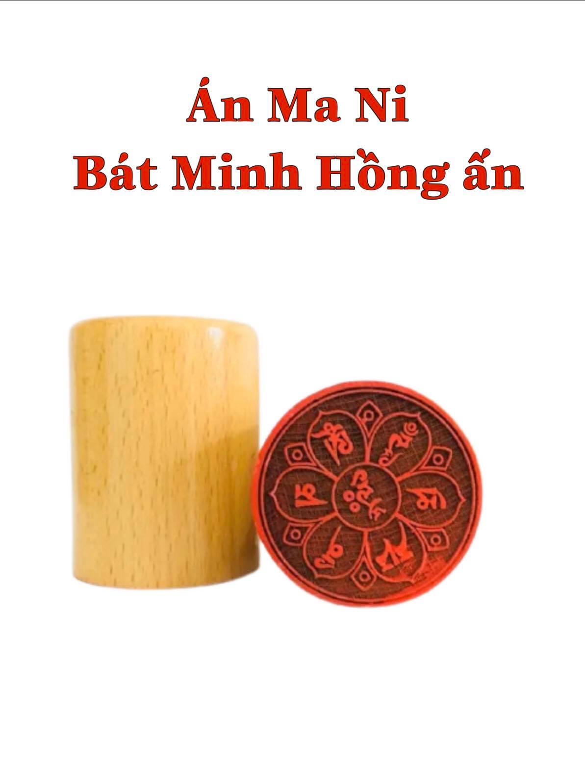 Ấn gỗ đào Án Ma Ni Bát Minh Hồng