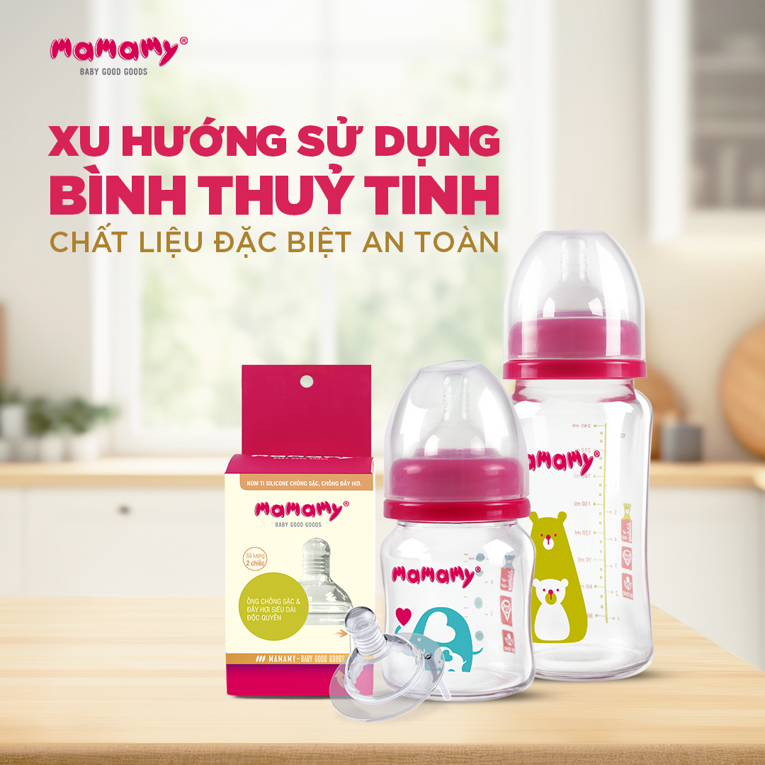 Bình sữa Mamamy cho bé chất liệu thuỷ tinh 120ml/240ml