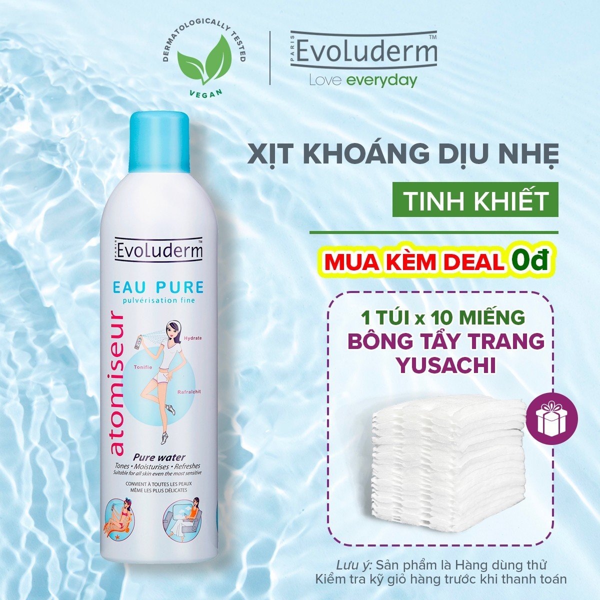 Xịt Khoáng Cấp Ẩm Làm Dịu Da Evoluderm Atomiseur Eau Pure 400ml