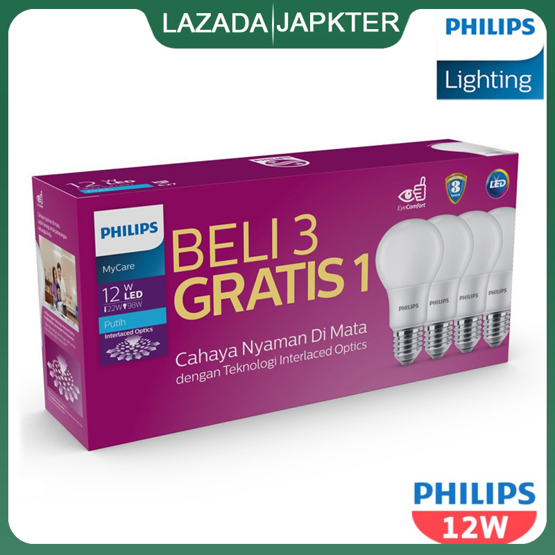 Bóng đèn LED Philips 12W 6500K Trắng 4 Gói