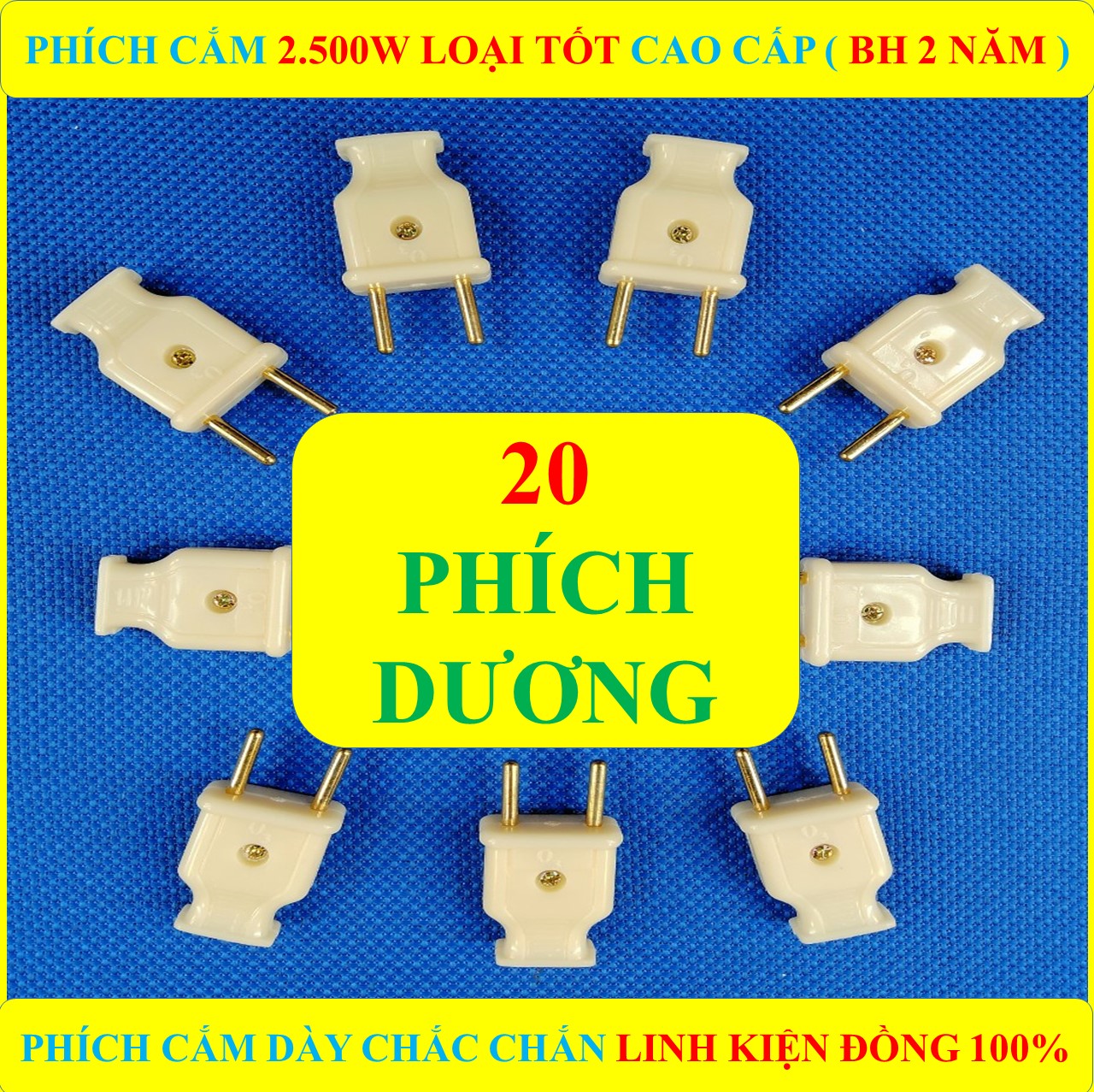 20 Phích cắm điện DƯƠNG, phích cắm điện ÂM cao cấp LOẠI TỐT, Phích Có Nhíp đàn hồi cao cấp tăng cường lực kẹp