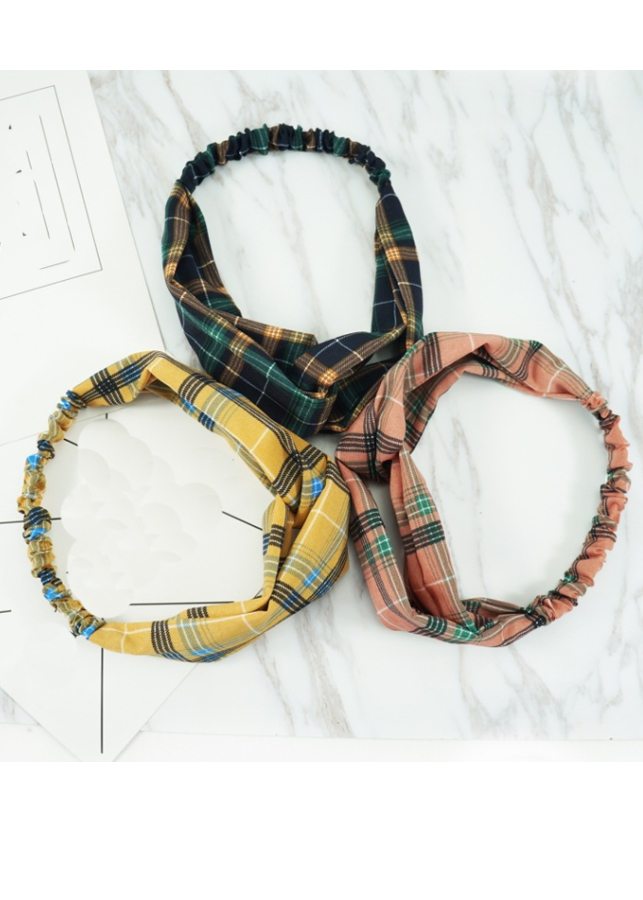 Băng đô turban vải không nhăn bản to kẻ basic