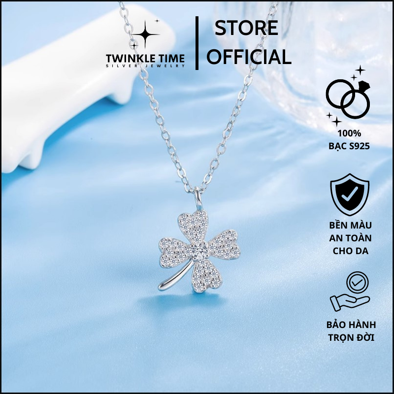 Dây chuyền nữ cỏ bốn lá may mắn chất liệu bạc S925 chính hãng cao cấp Twinkle Time lucky necklace TT007