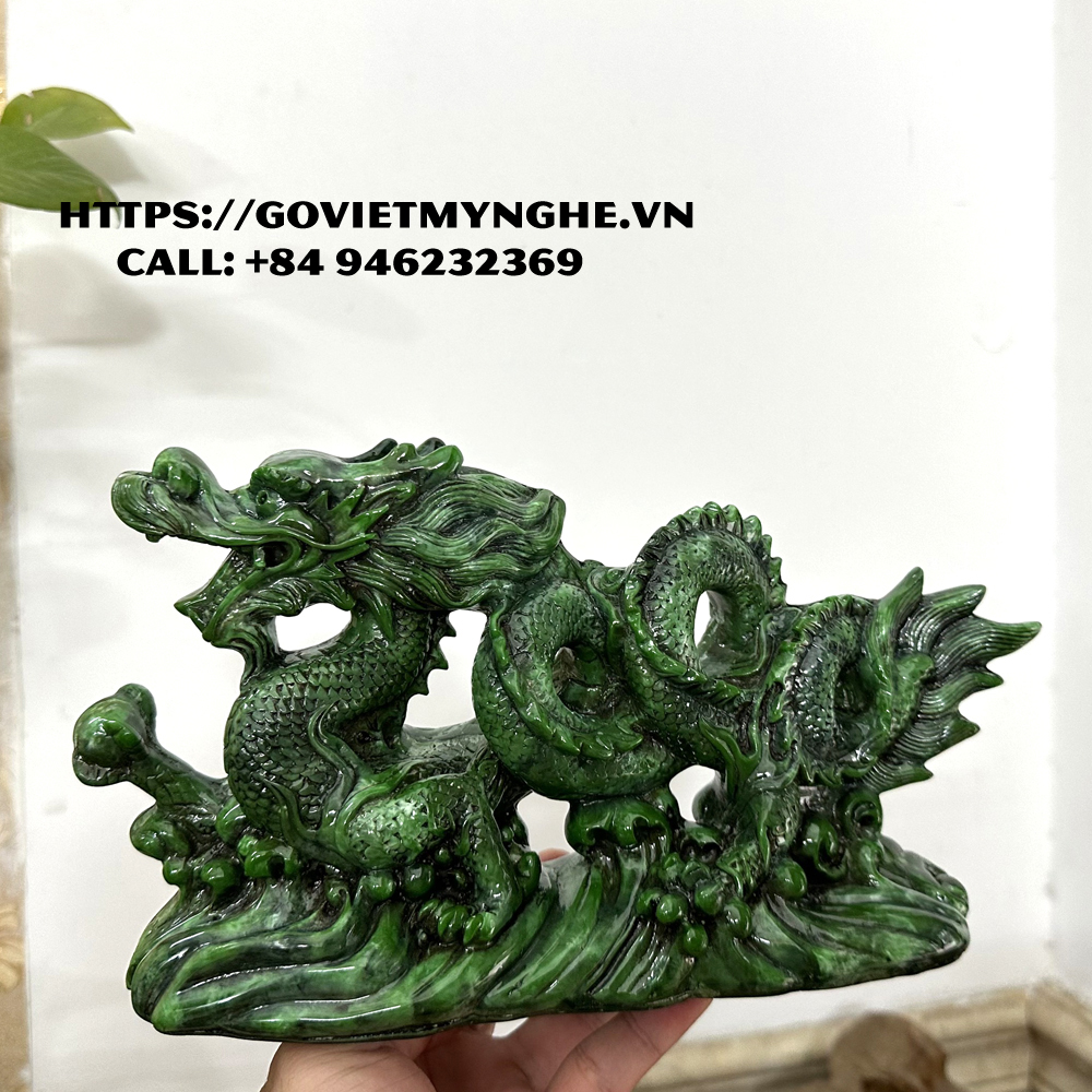 Feng Shui display dragon statue-peacock feather white ice-26cm long