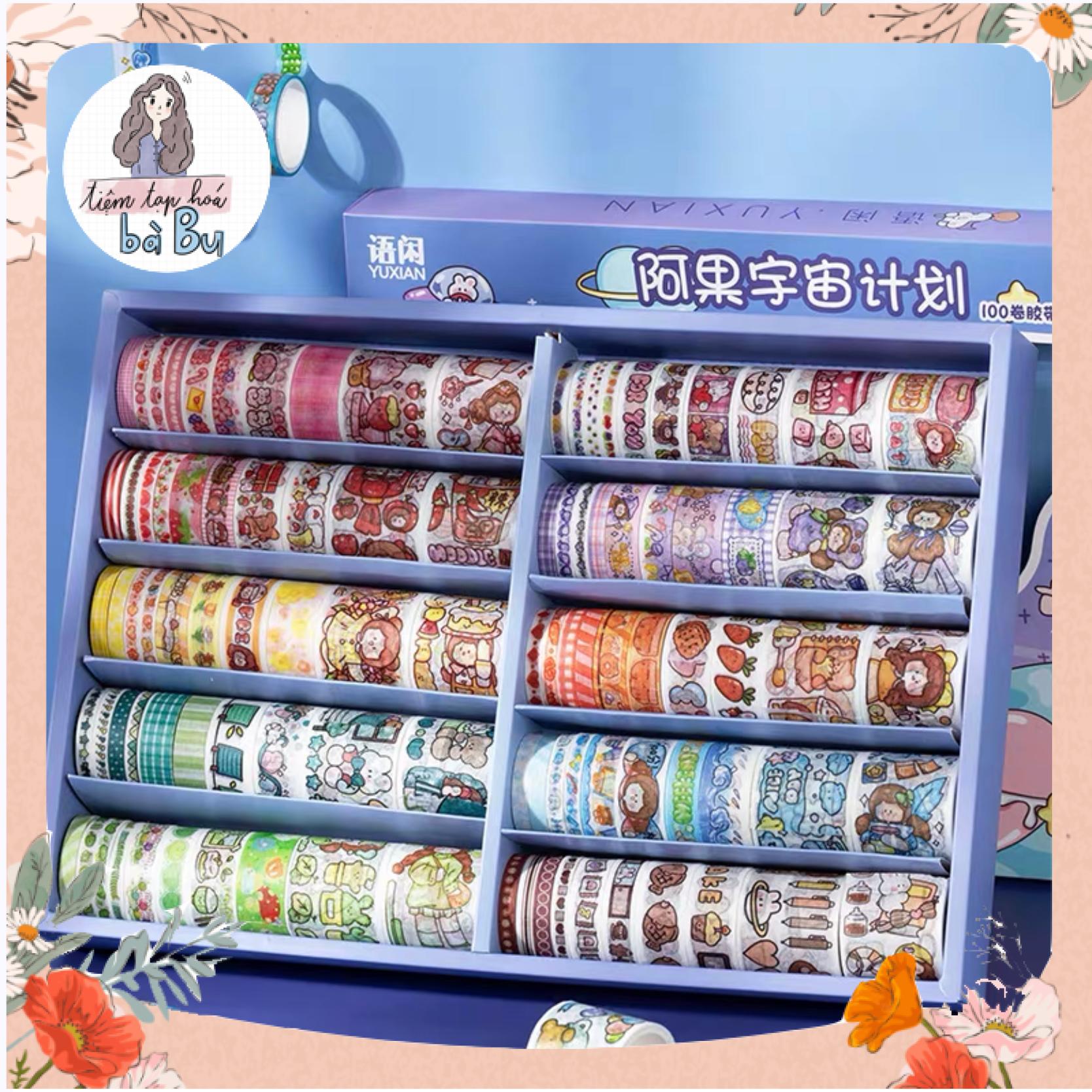 [CUTIE UNIVERSE] Hộp 100 cuộn washi tape dễ thương dùng để trang trí sổ tay (có tách lẻ 20 cuộn)